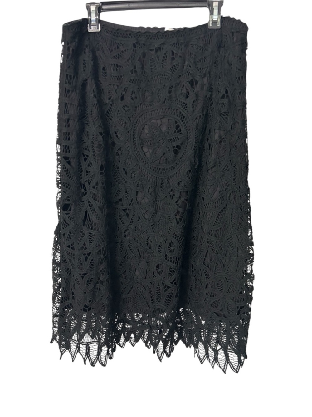 Laura Ashley Black Crochet 100% Cotton Lace Elastic Waist Midi Skirt Size XL